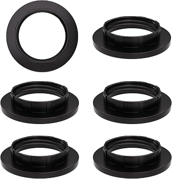 6 Piece Lampshade Reducer Ring E14 Screw Collar Ring 28MM, Lampshade Fittings E14 for Table Lamp, Ceiling Lights, Plastic Screw Bulbs Lamp Holder Twist Lock Socket Replacement Ring Black