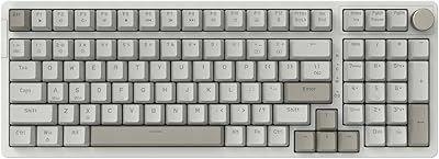 FIRSTBLOOD ONLY GAME. AK992 Retro Wired Mechanical Keyboard, 98 Keys Full Layout, Hot-Swappable USB Gaming Keyboard with Red Switches, Multimedia Keys Knob, Blue Backlit, Anti-Ghosting, Grey