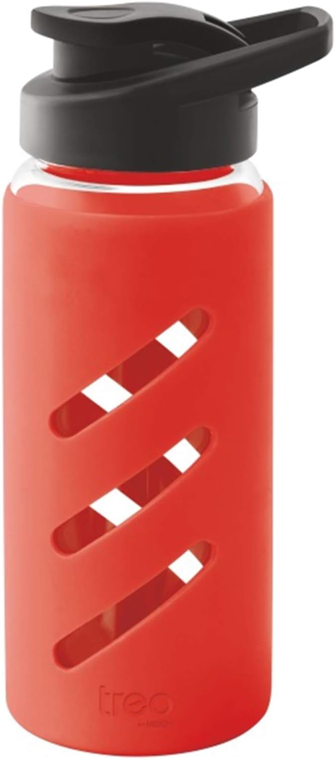 TreoBy Milton CGWFBOT033REED0024 Glass Bottle With Protector, 535 ml, 1 Pc, Red
