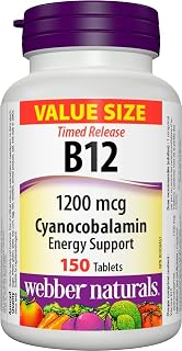 Webber Naturals Vitamin B12 Cyanocobalamin 1,200 mcg, Timed Release, 150 Tablets, Supports Energy Production and Metabolism, Gluten Free, Non-GMO, Vegan