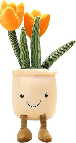 Peluche de tulipán naranja, almohada de 13.7 pulgadas, linda almohada de flores y plantas, animal de peluche para decoración de habitación de la