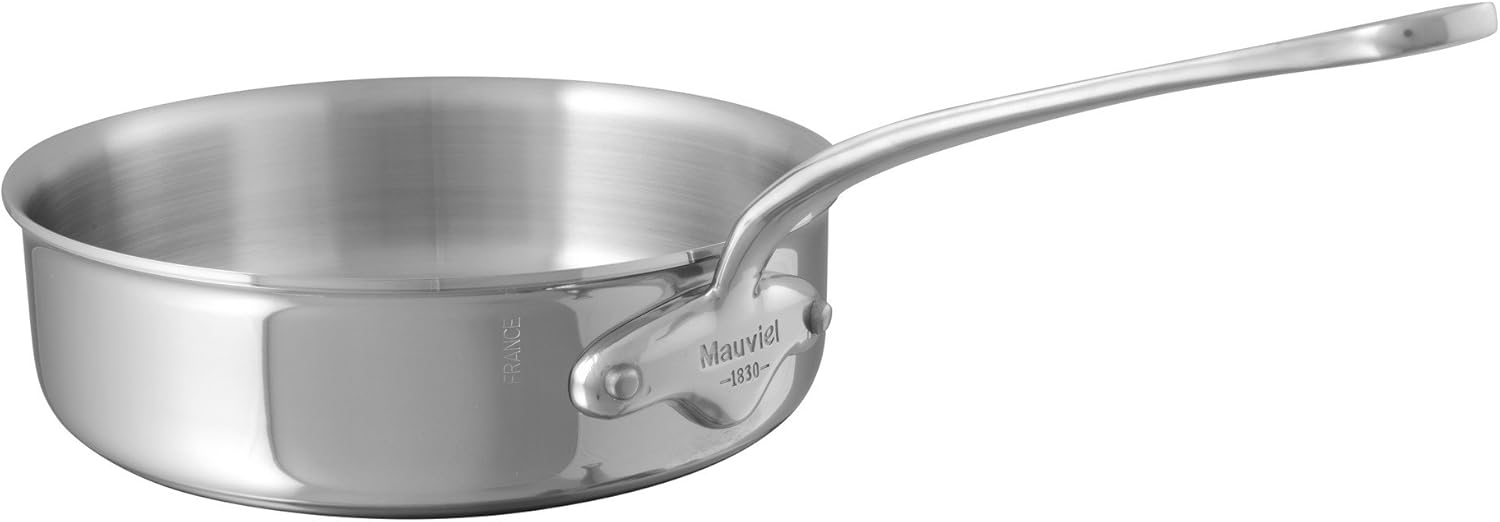Mauviel M'Cook 5-Ply Polished Stainless Steel Saute Pan, And Cast Stainless Steel Handle, 6.2-qt, Made In France