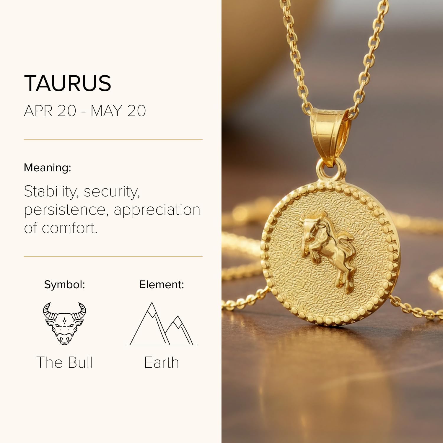 CROSS + CROWN Premium 14K Yellow Gold Zodiac Pendant, Durable Double-Bonded 14K Charm for Necklace, Women & Mens Gold Zodiac Pendant for Chain, Handcrafted Astrology Jewelry in the USA