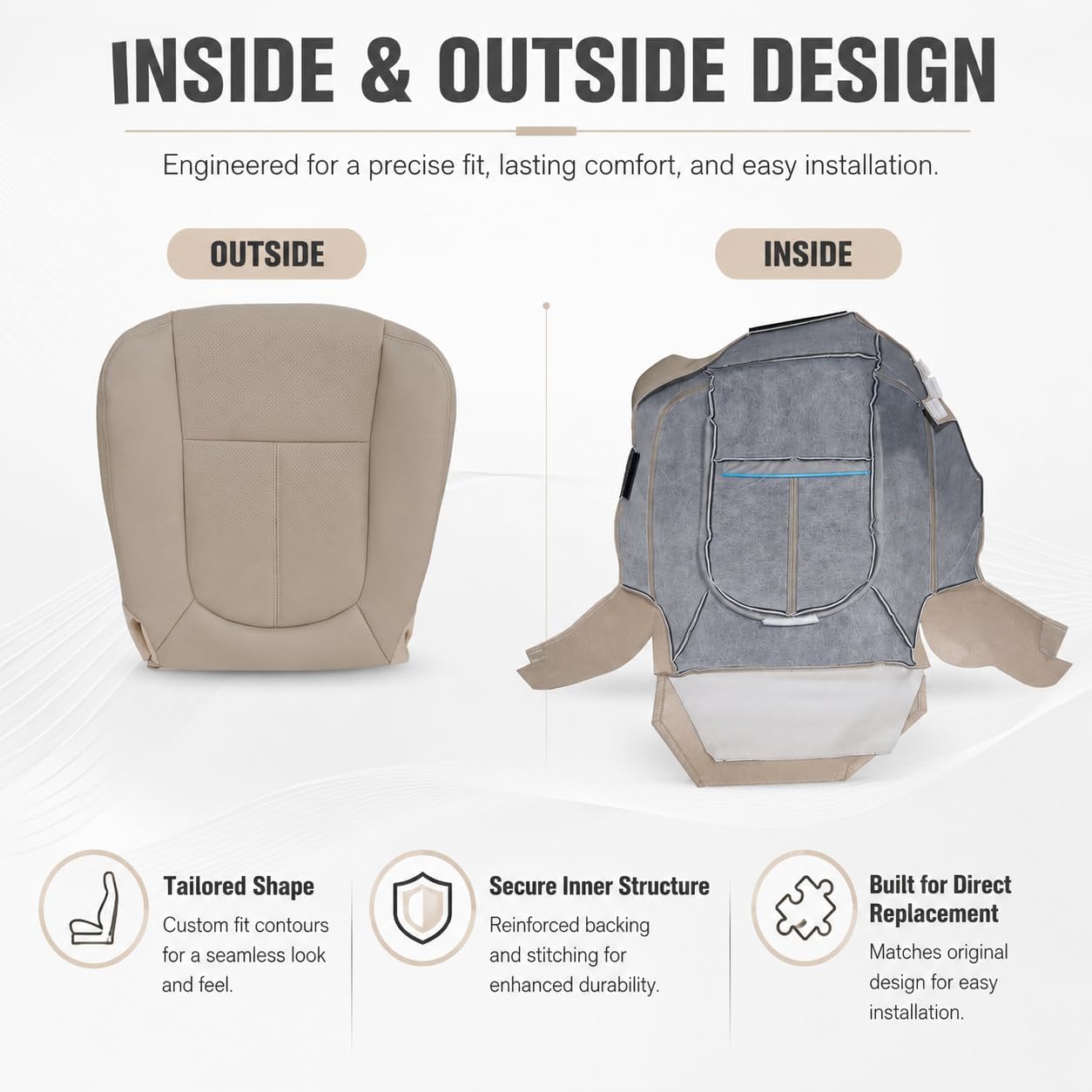 Driver Side Bottom Replacement Perforated Microfiber Leather Seat Cover Tan Compatible with Ford F250 F350 F450 F550 Lariat 2011 2012 2013 2014 2015 2016