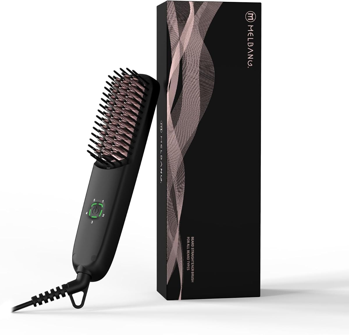 Beard Straightener for Men, Heated Beard Brush with Anti-Scald Design, Fast Straightening for Thick & Curly Beards, 5 Heat Settings Ionic Beard Comb, Travel Grooming Kit