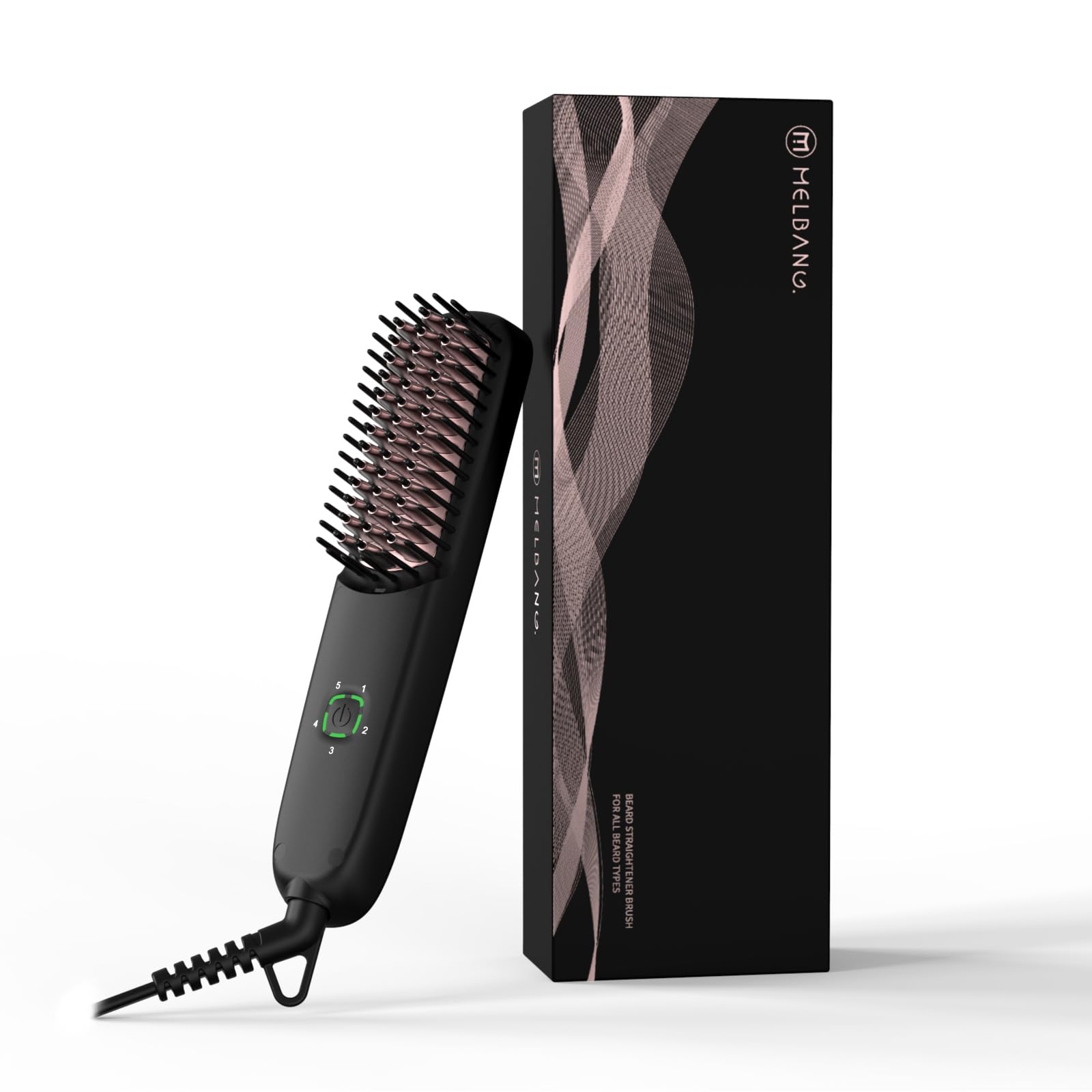 Beard Straightener for Men, Heated Beard Brush, Ionic Beard Comb with 5 Heat Settings, Anti-Scald Fast Straightening for Thick Curly Beards, Travel Grooming Kit