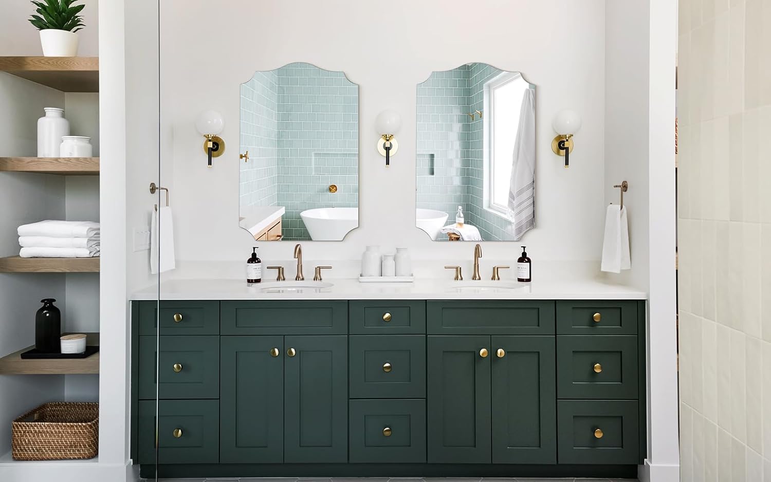 Large Arched Mirror Wall Decor Set of 2, 36"x24" Vanity Antique Mirror for Wall, with Irregular Scalloped Shaped Frame, for Bathroom, Entryway, Living Room, Bedroom