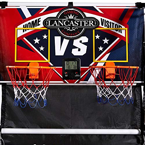Lancaster 2 Player Junior Indoor Arcade Basketball Dual Hoop Shooting Rec Room Game Set with 4 Basketballs, Air Pump, and LED Scoreboard