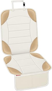 Sinvitron Car Seat Protector for Child Car Seat - Waterproof Non-Slip Leather Mat with 2 Mesh Pockets, Universal Seat Cover for Baby, Pets & Vehicles 1-Pack, Off-White