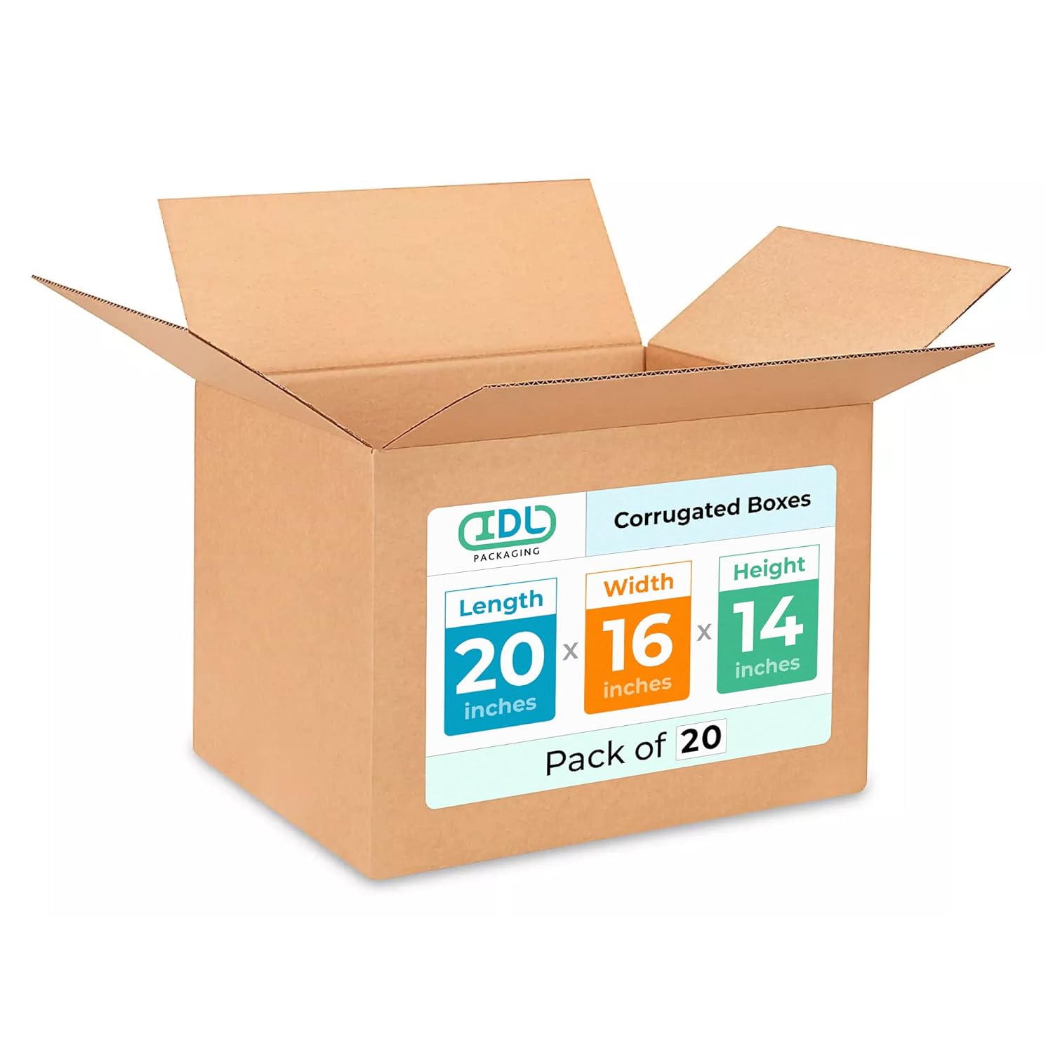 IDL Packaging Medium Corrugated Moving Boxes 20"L x 16"W x 14"H (Pack