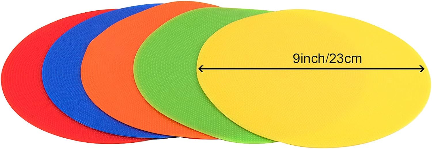 HOIGON 20 PCS 9 Inches Sports Spot Markers, 5 Colors Flat Agility Markers Non Slip Rubber Circles Floor Dots Training Markers for Sports Training, Agility Drills, Dance Exercise