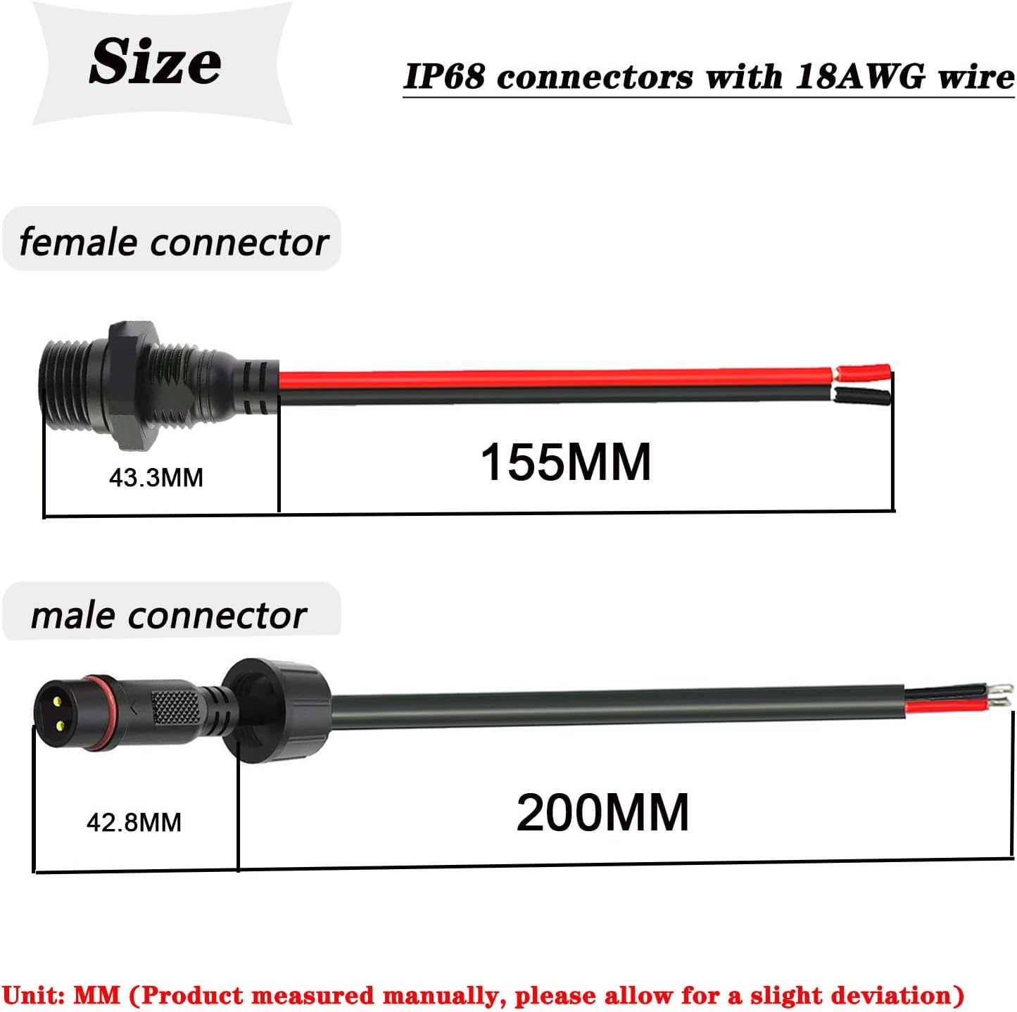 2Pin Waterproof Connector,2 Wire Male Female Plug LED Connector with 18AWG M16 Waterproof Cover Extension Cable with Thread Panel Installation Type for Car,Boat,LED Strip Lights(2Pairs)