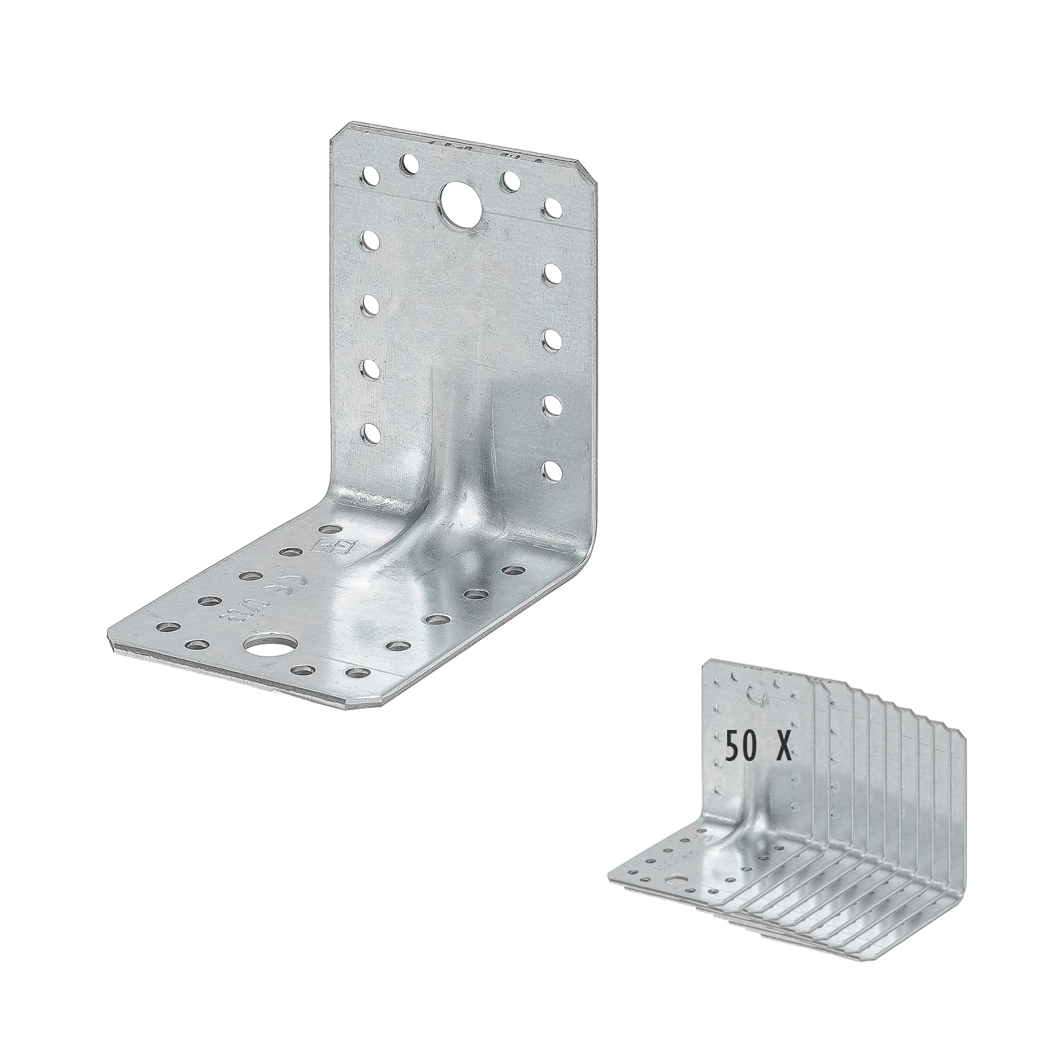 50 x siwitec Schwerlast-Winkelverbinder mit Sicke, 90 x 90 x 65 mm, sendzimirverzinkter Stahl, witterungsbeständiger Holzverbinder, Schwerlastverbinder für Holzkonstruktionen, Stahlwinkel, Bauwinkel
