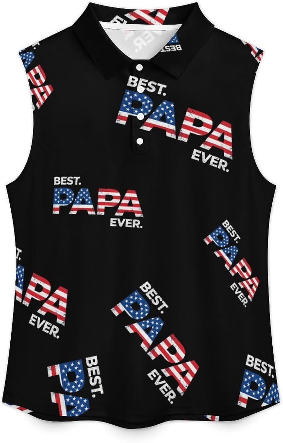 U.S.A Flag Best Papa Ever Womens Sleeveless V Neck Golf Polo Shirts | Collared Tank Tops