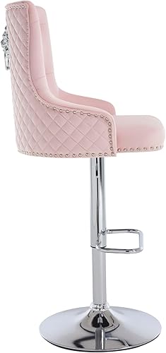 Miniatura 6 de Juego de 2 taburetes de bar de cocina con respaldo alto, taburetes de bar de terciopelo con anillo de tracción de león, modernos taburetes