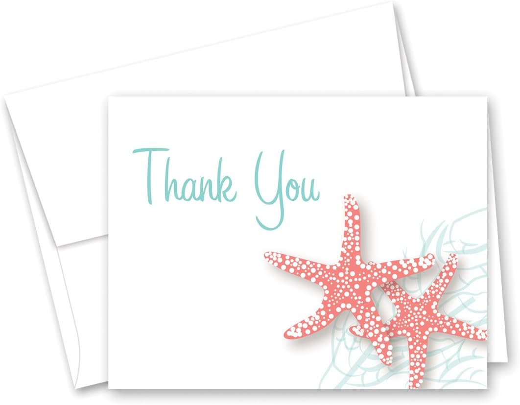 MyExpression.com 50 Starfish Beach Wedding Shower Thank You Cards (Coral)