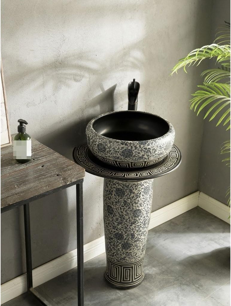 Pedestal Sinks Home Outdoor Wash Basin Courtyard Column Balcony Bathroom Integrated Floor Art Sink (A)