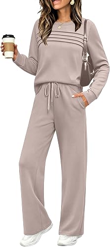Womens Lounge Sets 2 Piece Outfits Pullover Long Sleeve Baggy Sweatshirts Palazz