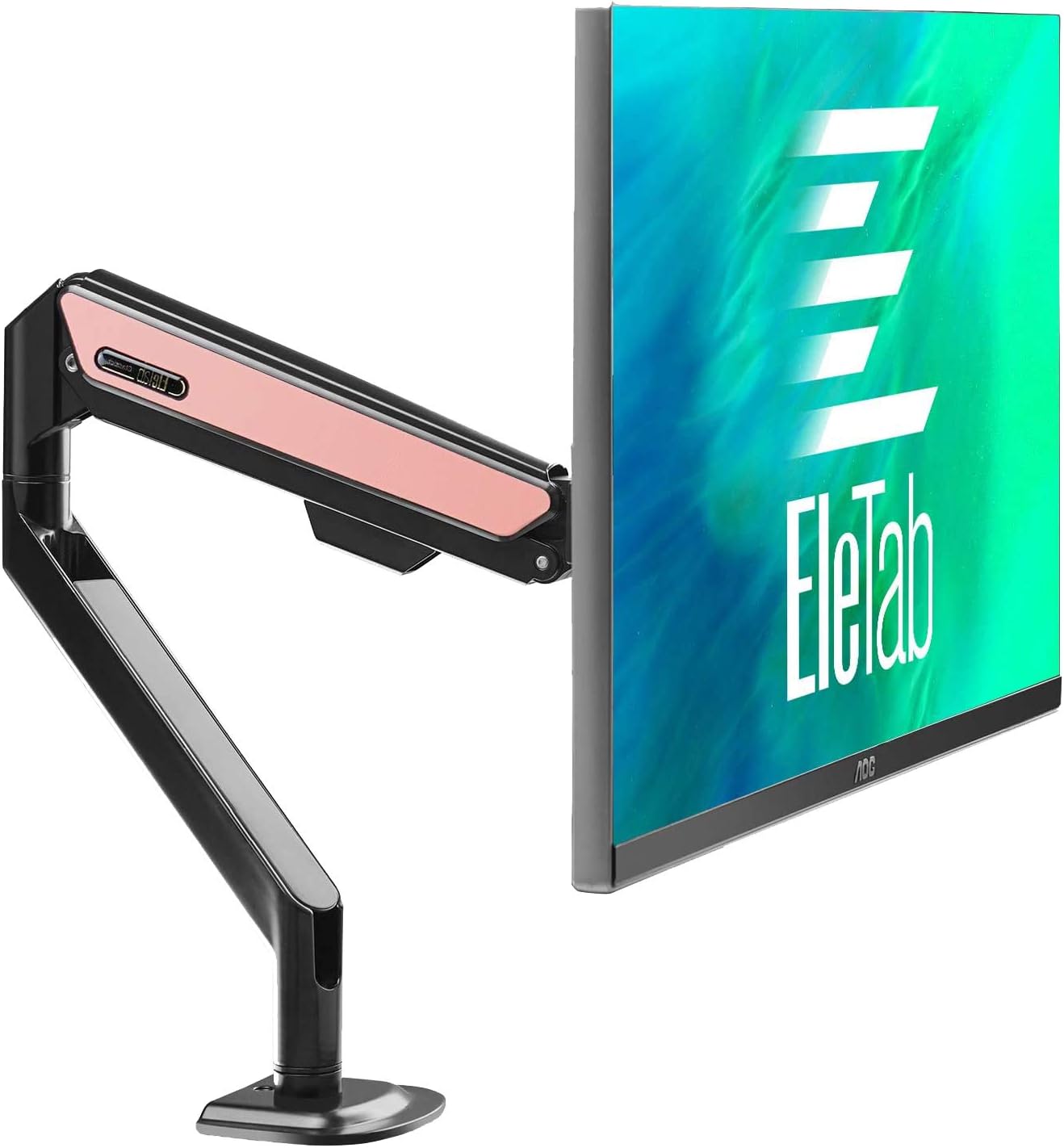 EleTab Single Monitor Desk Mount - Height Adjustable Single Monitor Stand Fits for Computer Screen 27, 32, 34 inches, Hold up to 19.8 lbs, Pink