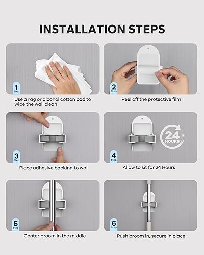 Miniatura 10 de Soporte de pared para escoba (4 unidades), soporte para escoba, organizador de escoba y trapeador, soporte para colgar en la pared, soporte de pared