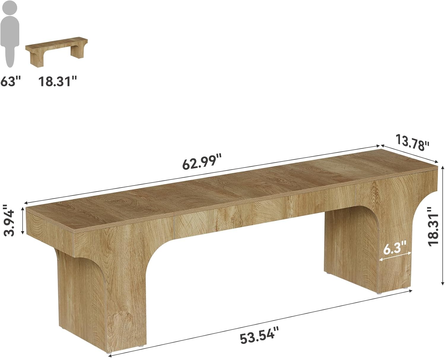 LITTLE TREE 63" Dining Bench, Long Wood Bench for Dining Table, Farmhouse Entryway Bench for Hallway, Living Room, End of Bed, Kitchen