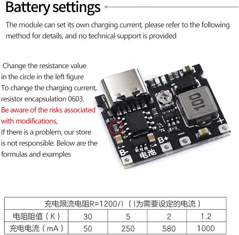 Module with resistor highlighted for charging current adjustment