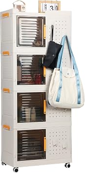 Anvazise Storage Cabinet-Stackable Storage Bins with Wheels,Foldable Closet Organizers for Living Room,Office,Dorm