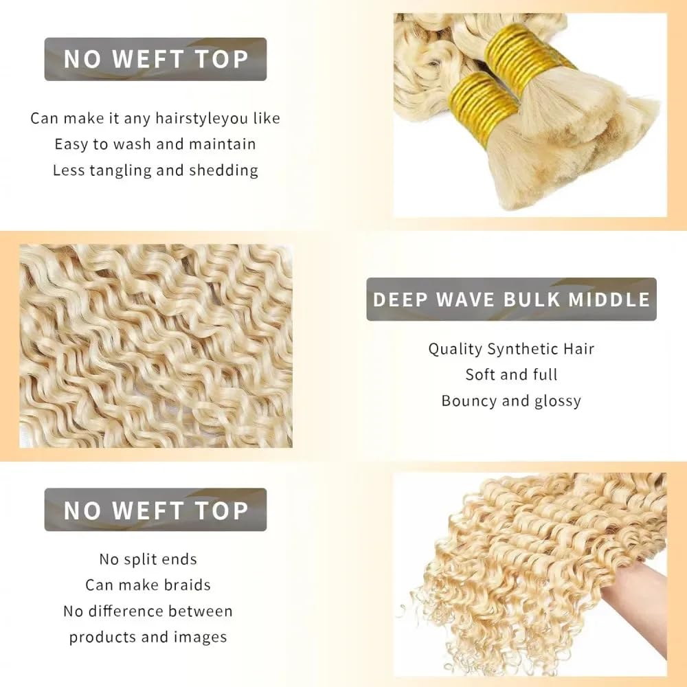 16 16 16 inch 613 Blonde Human Braiding Hair Deep Wave Bulk Blonde Deep Curly Hair for Boho Braids 3 Bundles 613 Color for Women