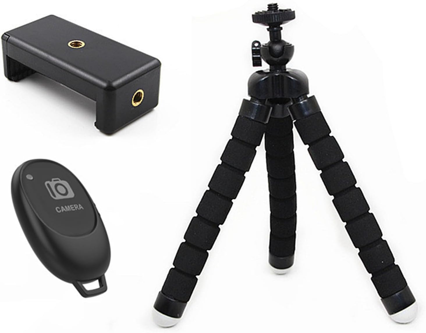 Mini Octopus Tripod with Bluetooth Remote Camera Controller and Mobile Clip, Black