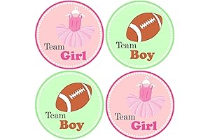 Pink Green Tutu and Football Gender Reveal Sticker Labels by Adore By Nat