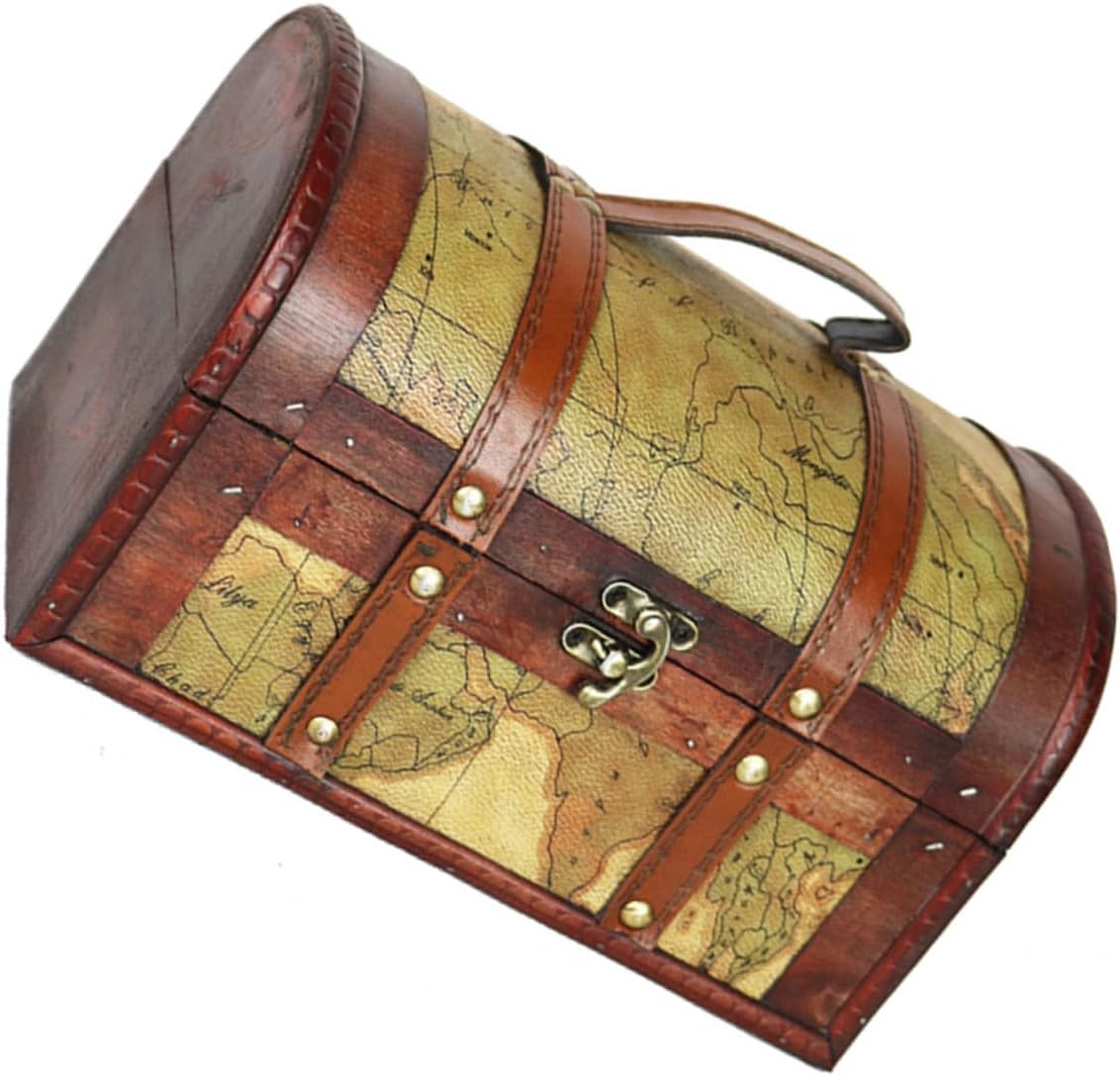 Mobestech Antique Style Wooden Box Decorative Storage for Jewelry Treasure Chest Buckles Home Decor Prop Color