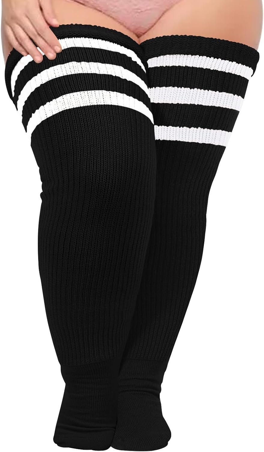 Moon Wood Plus Size Thick Thigh High Socks for Thick Thighs- Extra Long Striped Over the Knee Halloween Socks Leg Warmers