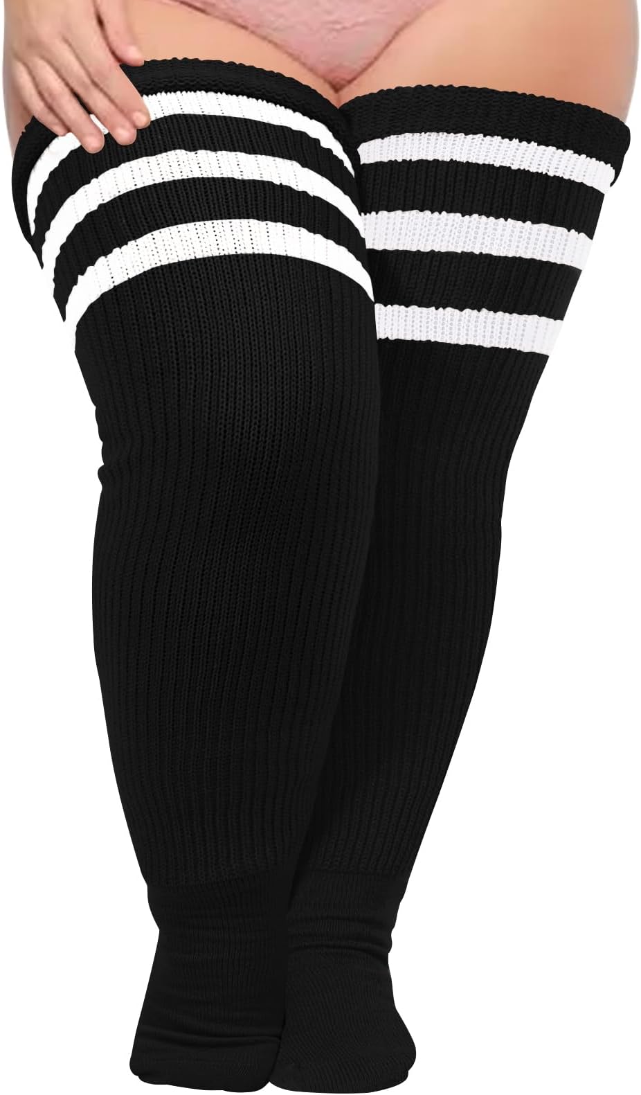 Womens Plus Size Thigh High Socks Extra Long Striped Thick Over the Knee Socks Leg Warmer Boot Stockings