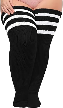 Moon Wood Plus Size Thick Thigh High Socks for Thick Thighs- Extra Long Striped Over the Knee Halloween Socks Leg Warmers