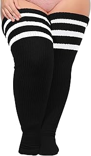 Moon Wood Plus Size Thick Thigh High Socks for Thick Thighs- Extra Long Striped Over the Knee Halloween Socks Leg Warmers