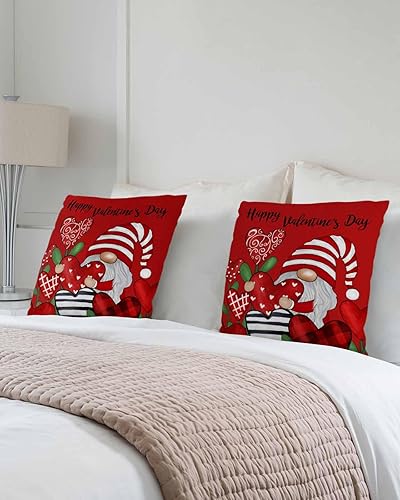 Miniatura 3 de Pack of 2 Cotton Throw Pillow Covers, Happy Valentine's Day Red Love Flowers Heart Gnomes Soft Square Pillow Covers Home Decoration Pillowcases for