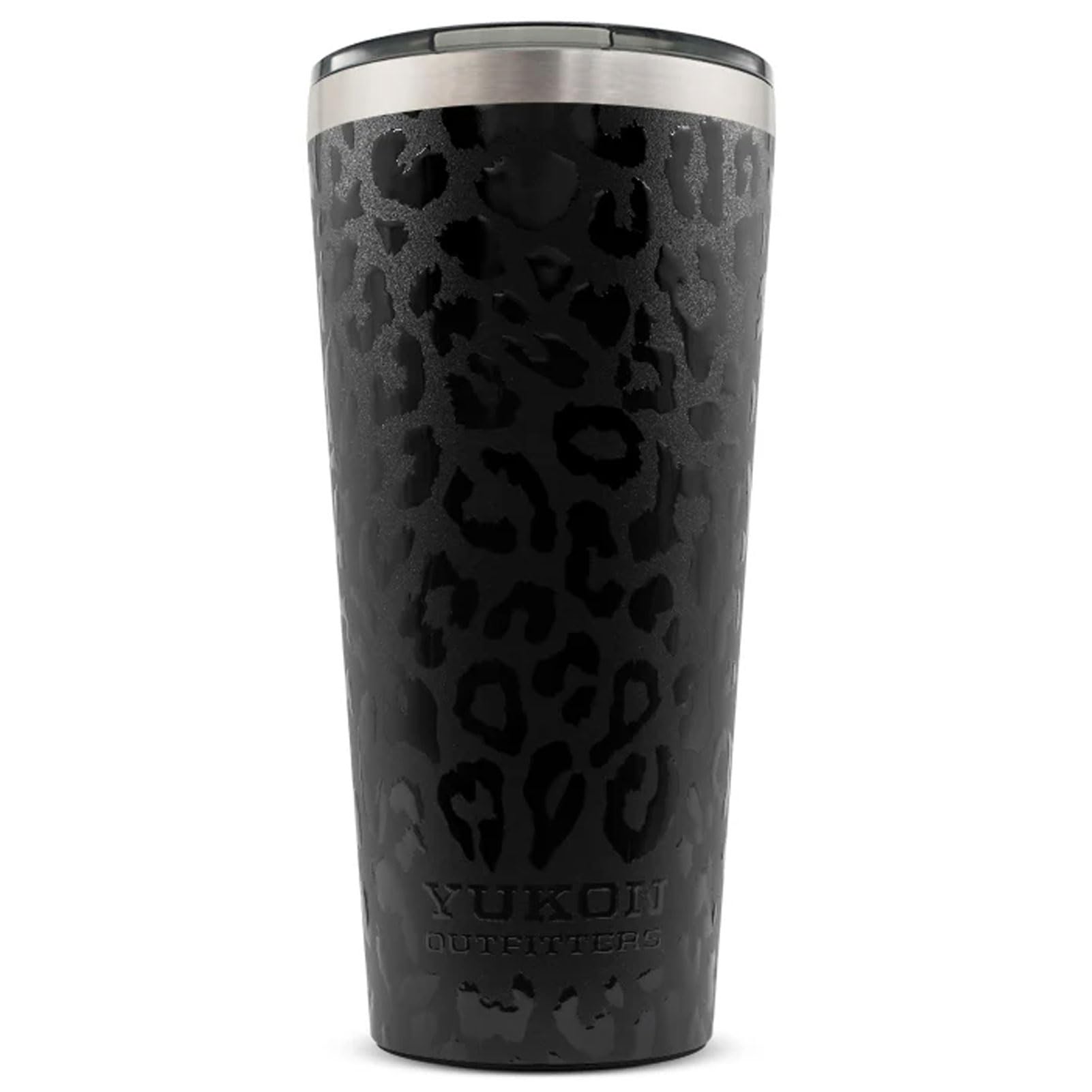 Yukon Outfitters Isolierter Doppel-Pint-Becher, 900 ml | Doppelwandiger Edelstahl, Deckel mit drei Fließen, schweißfreie Außenseite, DuraGrip-Oberfläche, schwarzer Leopardenmuster