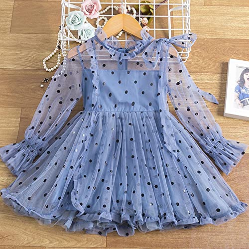 Vestido de malla para niña de 1 a 7 años de manga larga con lazo 3