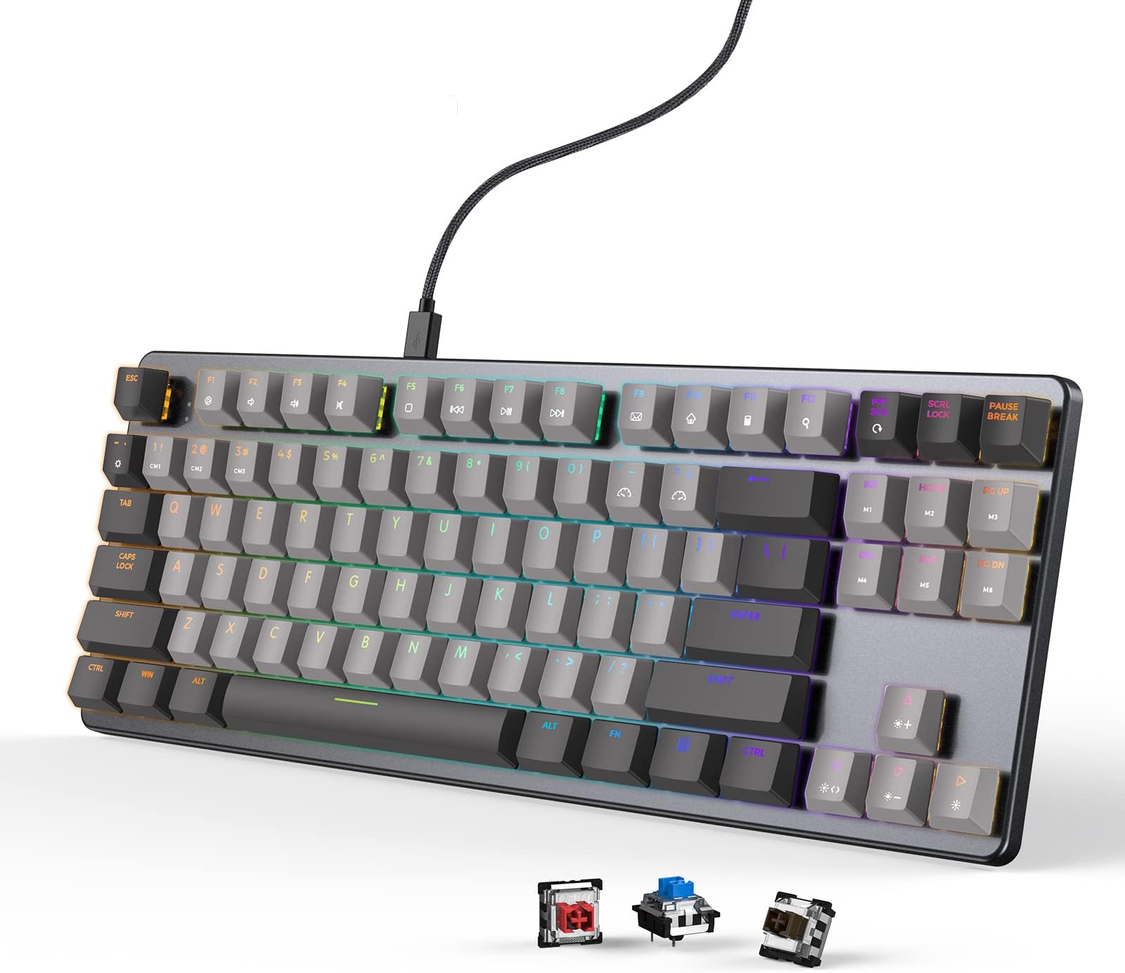 87 Keys RGB Mechanical Keyboard, Low Profile Gaming Keyboard with Aluminum housing, TKL Hot-Swappable Ultra-Slim 80 Percent Keyboard for Gaming and Work, Compatible with Windows System