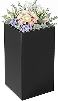Baotree Metal Planter Box for Outdoor, 15" L x 15" W x 30" H Heavy Duty Tall Rectangle Large Planter Box with Removable Insert Shelves for Porch, Garden, Patio, Yard Black