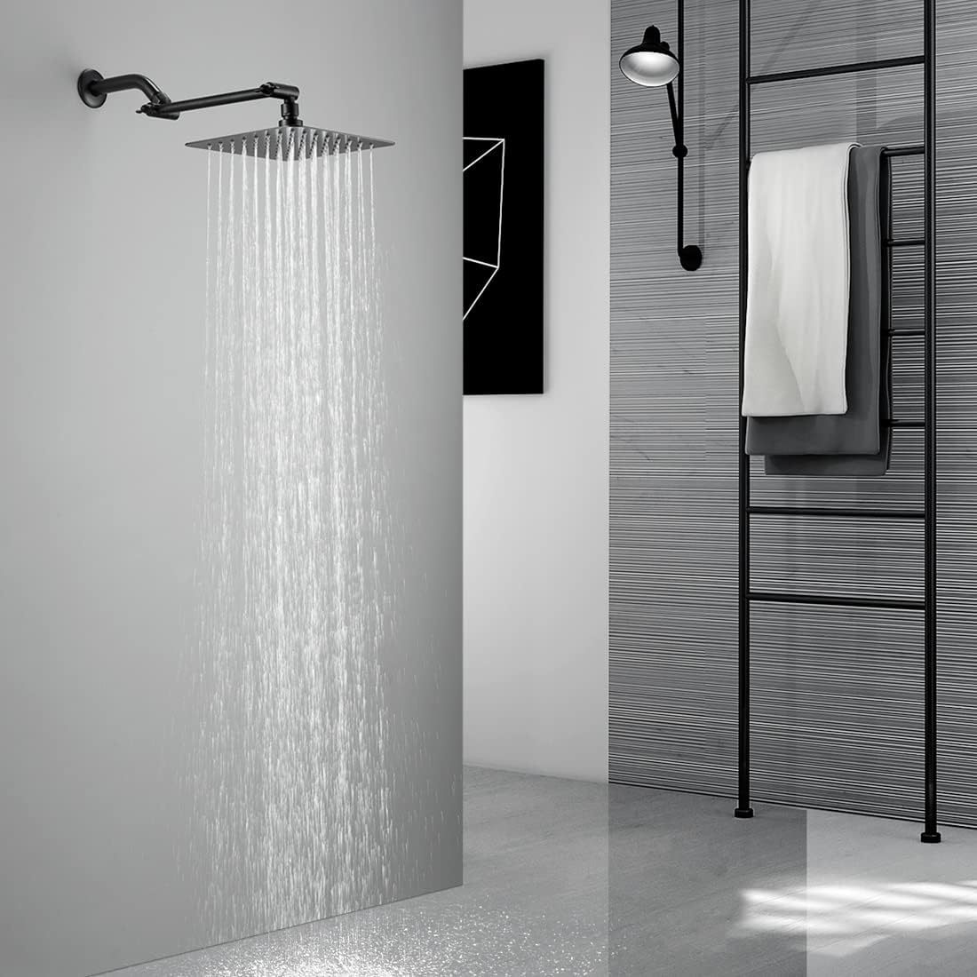 BRIGHT SHOWERS Rain Shower Head with 10 Inch Adjustable Extension Arm Combo, 8 Inch High Pressure Stainless Steel Rainfall Showerhead, Ultra Thin Square Design Easy to Install, Oil-Rubbed Bronze