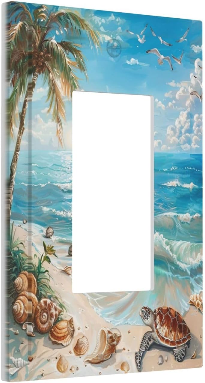 Decorative Outlet Covers Beach Turtle Rustic Ocean Sea Palm Tree 1 Gang Single Rocker Light Switch Cover Plate Wall Plates GFCI Faceplate for Kids Room Bathroom Decor image 2