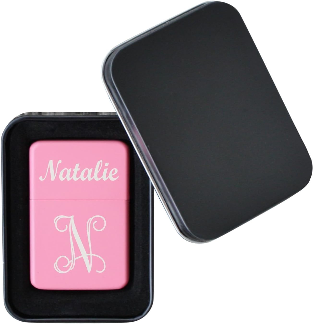 Engraved Initial Flip Top Lighter for Women, Etched Personalized Lighters Pink, Black or Chrome - LL06
