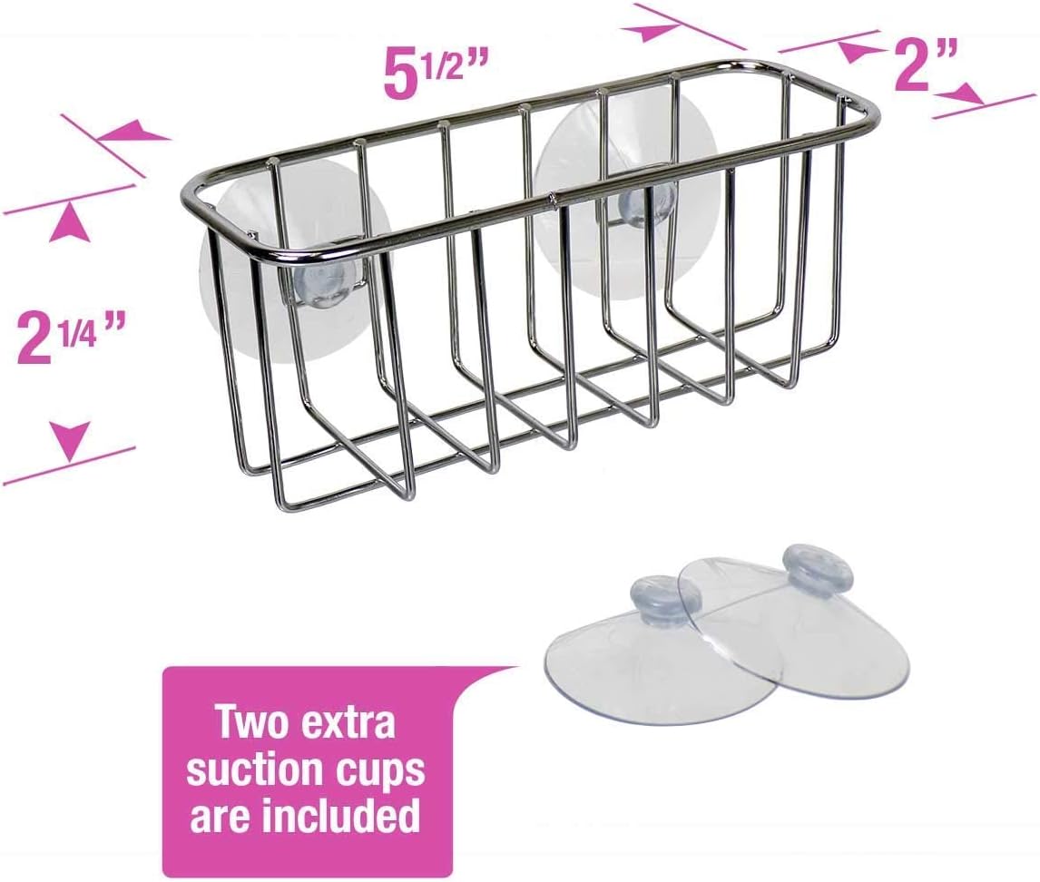 Jolitee Silver Stainless Steel Suction Cup Sink Caddy for Sponges or Soap with Extra Suction Cups (Two Pack)