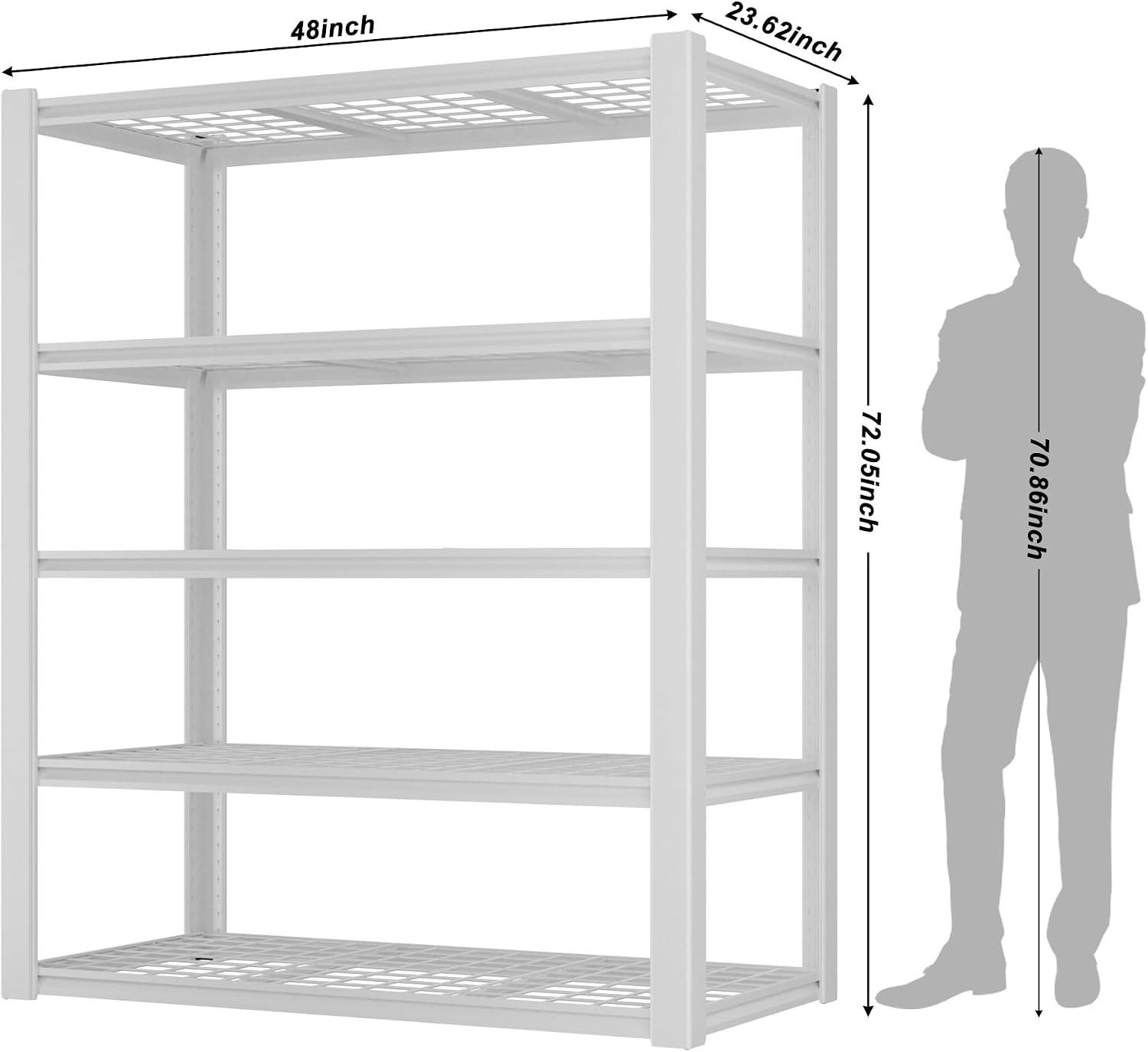Homdox 3000LBS Heavy Duty Garage Shelving, 5 Tier Adjustable Storage Shelves, 48" W x 24" D x 72" H Metal Shelving Unit for Garage, Pantry, Basement, White