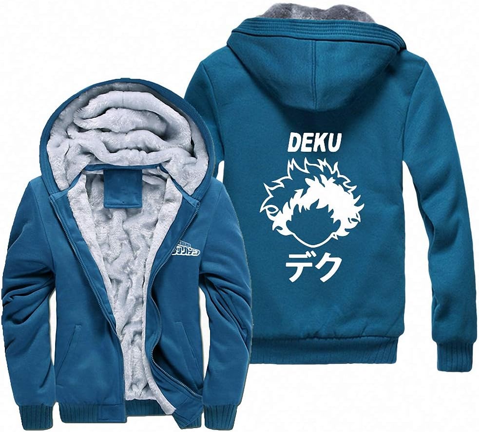 DEKU My Hero Academia Hoodie Zip Jacket Men Autumn Winter Thicken Plus Velvet Cardigan My Hero Academia Sweatshirt Long Sleeve Warm Casual Anime Hooded Coat