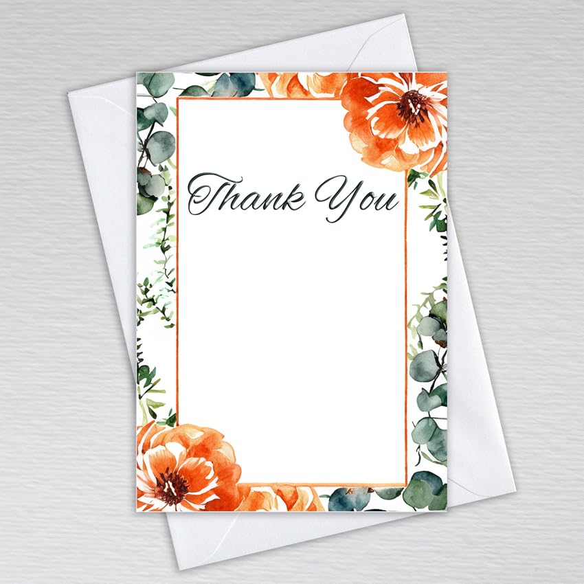 Webspectations Pack of Thank You Cards with Envelopes / A6 Postcard Style Non-folded: Burnt Orange Floral Wedding Thank You Cards (Pack of 50 with Envelopes) โ image 1