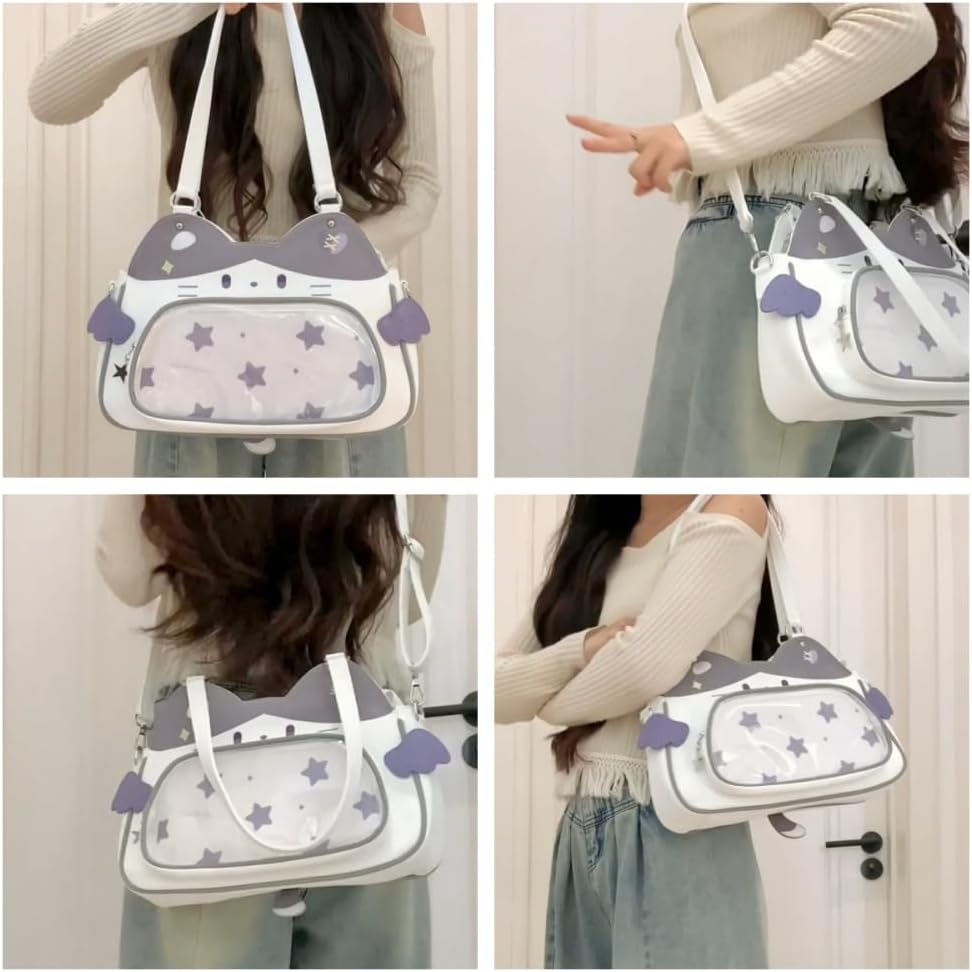 Kawaii Ita Bag Backpack Nylon Shoulder Crossbody Bag with Insert Cute Cat Handbag for Otaku Goods Anime Comic Con (purple)