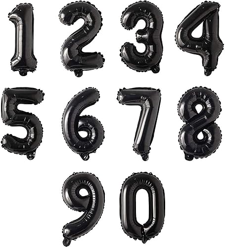 Miniatura 1 de 10 globos de Mylar negros de 16 pulgadas, globos de aluminio negros del 0 al 9 para decoración de cumpleaños, bodas, fiestas, globos de números