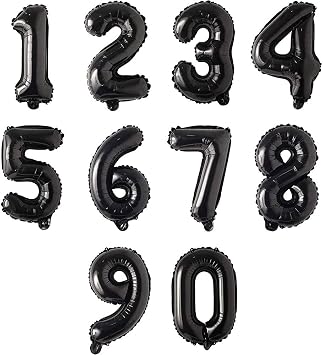 10 pcs 16" 0-9 Black Number Mylar Balloons Set Decoration | Black Number Foil Balloons for Decore Birthday Show Wedding Anniversary, Graduation Theme Party Events Party